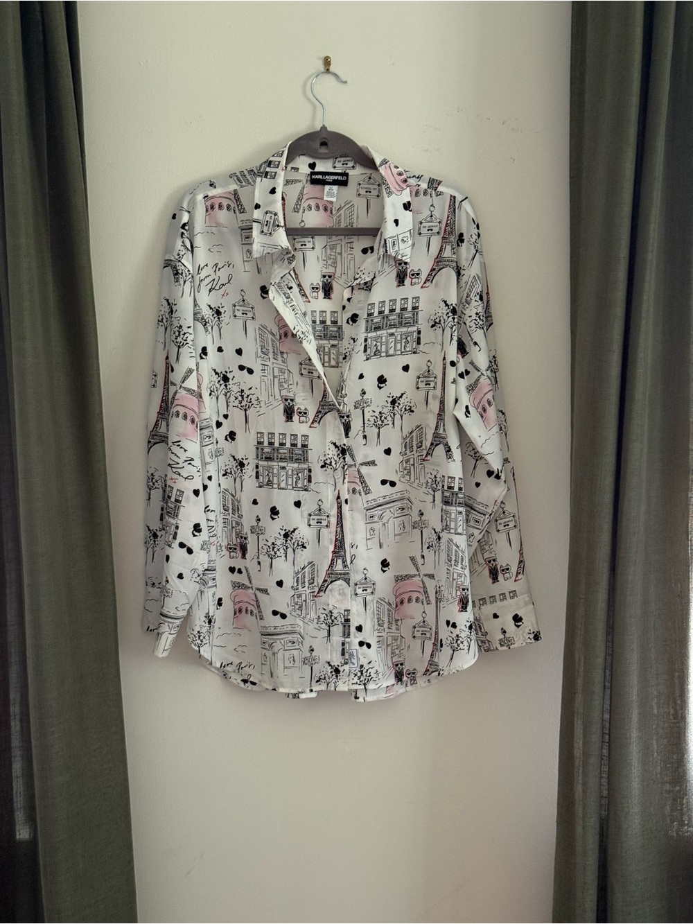 Karl Lagerfeld Pink and Black Paris-Print Blouse